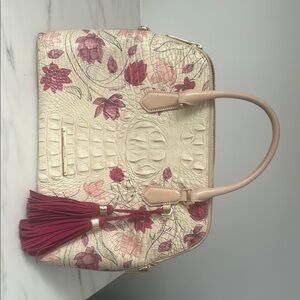Brahmin Cream and Pink Satchel with Floral Design